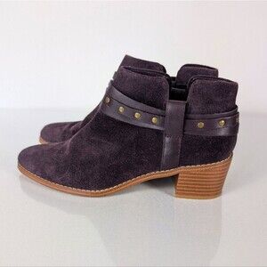 Clarks Somerset Ankle Boots Women's 7.5 Dark Purple Suede Studded Heels